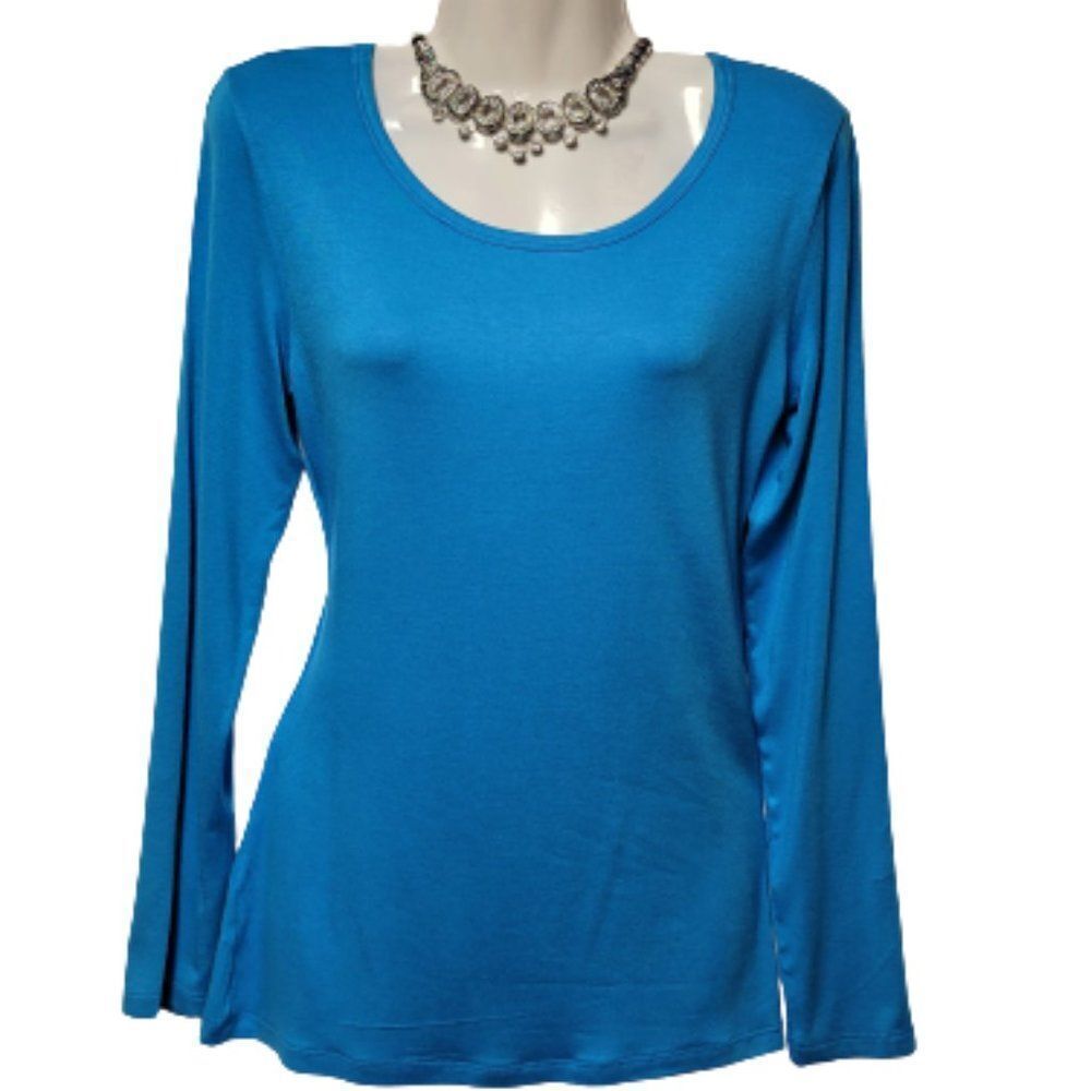 Womens Blue Top Basic Blouse Yoga Top Long-Sleeve T-Shirt Summer Tees Size M/L